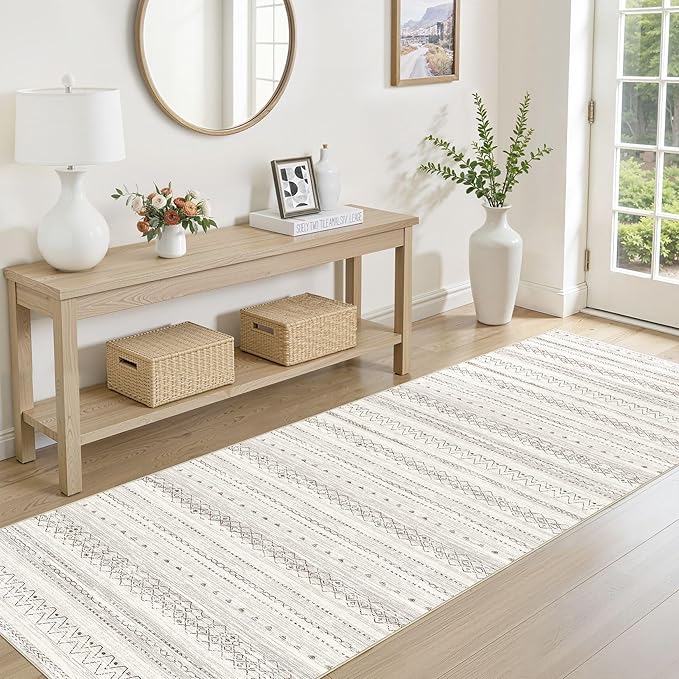 Area Rugs for Living Room Washable Living Room Rug Soft Neutral Indoor Floor Carpet Non-Slip Stain Resistant Modern Boho Rugs for Bedroom Dining Room Kids Room Nursery Office Home Brown