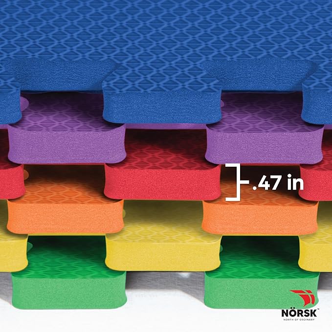 Norsk Kids Puzzle Play Mats Interlocking EVA Foam Floor Tiles Solid Color, 42 Tiles - 168 Sq. Ft., 1/2" Thick, Rainbow Pack