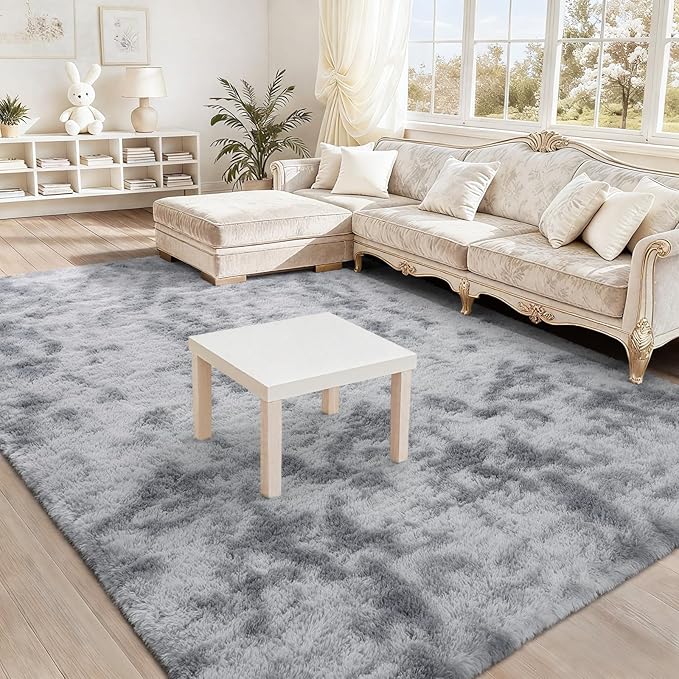 BENRON Fluffy Rugs for Living Room 5x8 Tie-dye Grey, Washable Large Area Rugs for Bedroom Dining Table Office Kids Nursery Room, Washable Indoor Floor Carpets