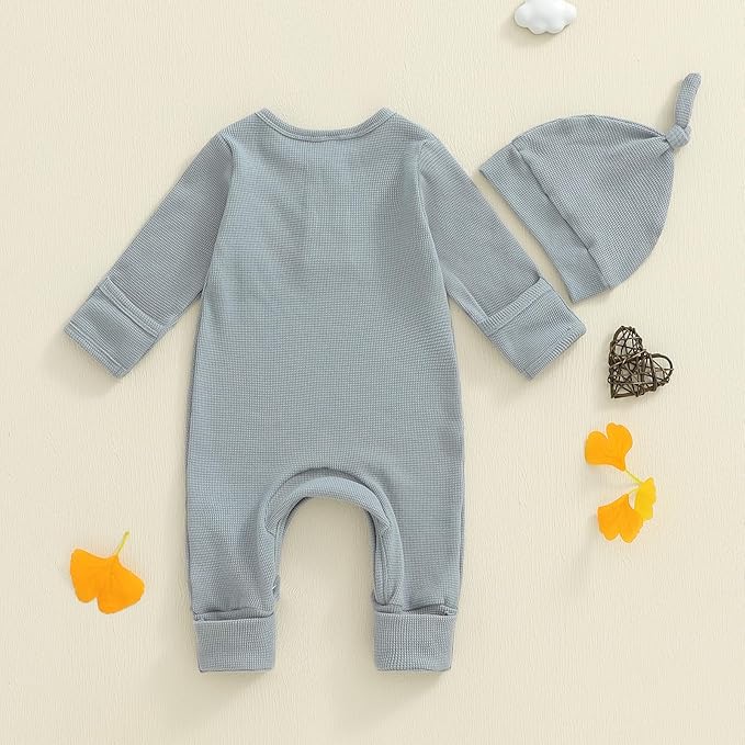 Newborn Knit Romper Hat 2 Pieces Button Up Footed Jumpsuit Baby Boy Clothes Photography Coming Home Outfit