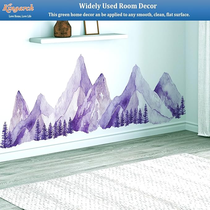 Large Mountain Wall Decals, Purple Pine Tree Peel and Stick Vinyl Wall Stickers & Murals, Removable Home Room Wall Decor for Bedroom Living Room Bedroom Classroom Office Nursery