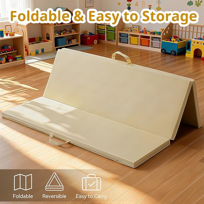 Baby Play Mat, 48 x 48 Inch Foldable PU Leather Waterproof Playpen Mat, 1.6" Extra Thick Foam Floor Mat for Infants and Toddlers, Non-slip Toddler Activity Playmat Cushion