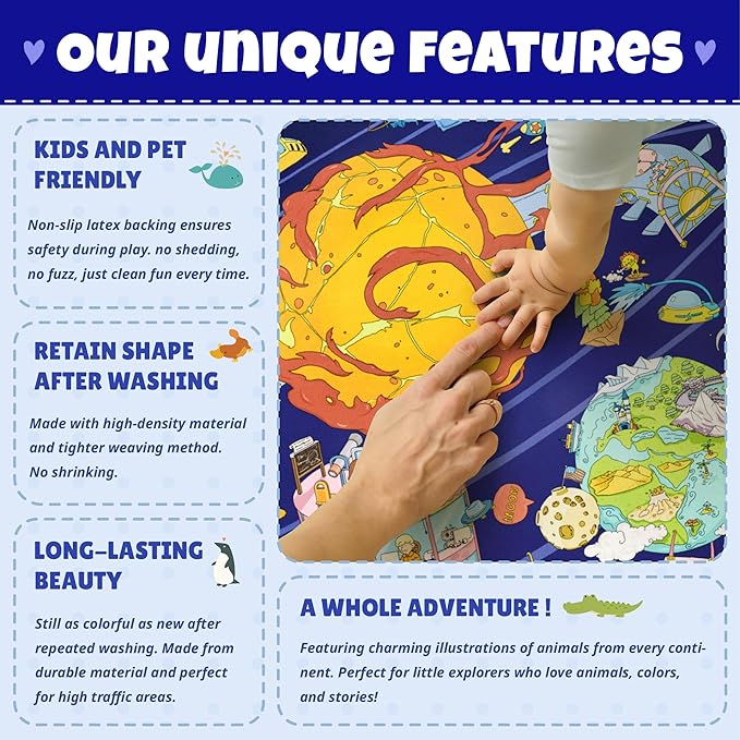 Solar System Explorer 6x9 Kids Area Rug – Educational Outer Space Map with Planets, Rockets, Robots & Aliens – Ideal for Playroom, Classroom, Living Room, or Science-Loving Children