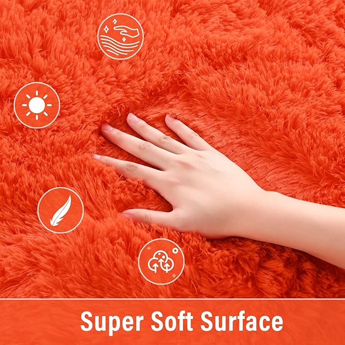Merelax Soft Modern Indoor Shaggy Area Rug for Bedroom Livingroom Dorm Kids Room Home Decorative, Non-Slip Plush Fluffy Furry Fur Rugs Comfy Nursery Accent Floor Carpet 4x5.9 Feet, Orange Red