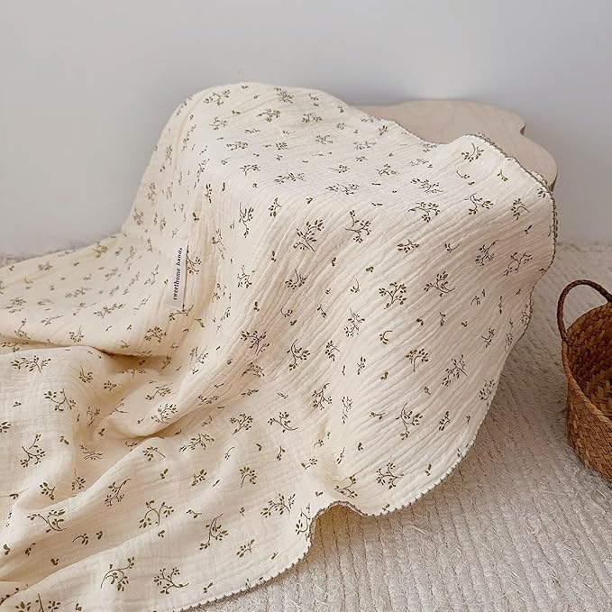 BuLuTu Muslin Baby Blanket Cotton Quilt Blankets for Toddlers Girls Boys Soft Breathable Muslin Nursery Quilt for Baby,Olive Pattern,47"x51"