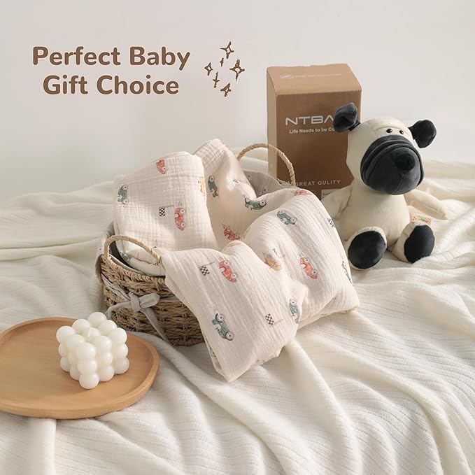 NTBAY 4 Layer Muslin Cotton Toddler Blanket, 42x60 Soft and Breathable Receiving for Newborns and Infants, Perfect for Crib, Stroller, Travel, Lightweight Nursery Blanket, Retro Race Car