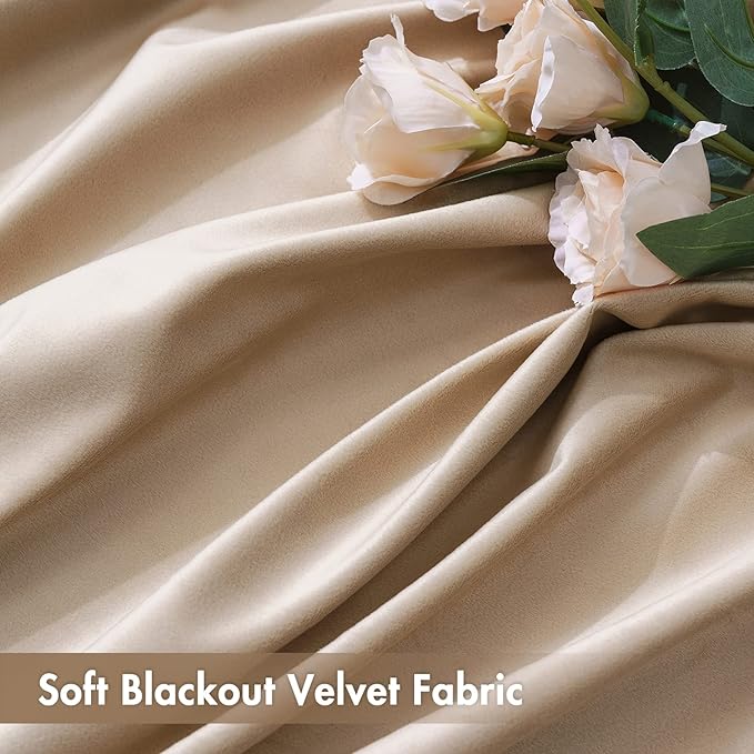 MIULEE Camel Beige Velvet Curtains Thermal Insulated Blackout Curtain Drapes for Bedroom Living Room Darkening 63 Inches Long Curtains Panels Rod Pocket Set of 2