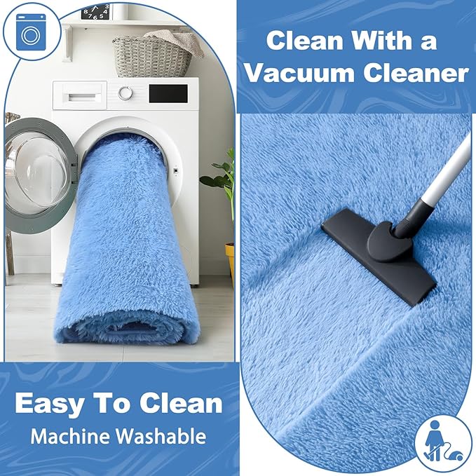 EVOIONOS 5x7 Washable Large Area Rug Living Room, Fluffy Shag Rug Bedroom, Ultra Soft Plush Non Slip Carpet Indoor Floor Bedside Nursery Kids Girls Room Dorm, Home Decor Aesthetic, Cobalt Blue‌