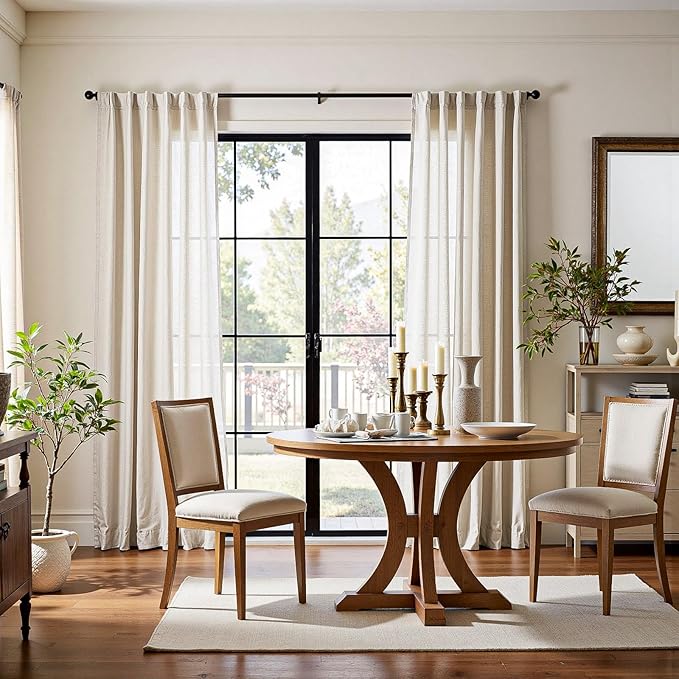 jinchan Beige Linen Blend Curtains 84 Inches Length 2 Panels for Bedroom Living Room, Light Filtering 50 Inches Wide Natural Farmhouse Drapes with Rod Pocket Back Tab (50W x 84L, Ecru)