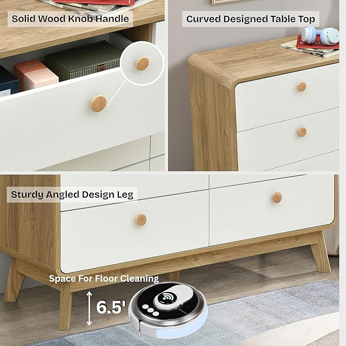 ELISA HOME Aries 6 Drawer Dresser for Bedroom, 47.3″ W Perfect for organizing Clothes, linens, or Accessories., Ideal for The Bedroom, Hallway, Nursery, or Living Room, Oak/White