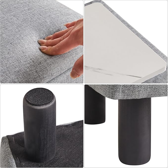 IBUYKE Storage Ottoman Footrest Stool with Linen Fabric, Rectangular, Flip Top Lid, Non-Slip Feet, Compact Design, Stylish and Functional, Gray Blue RF-BD224