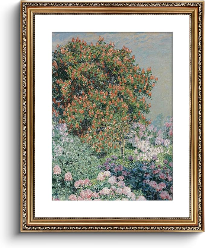 ARPEOTCY Vintage Gold Framed Large Wall Art, Nature Flower Garden Retro Painting, Canvas Prints with Antique Frame, Victorian Wall Picture Decor for Living Room Gallery Bedroom, 16x20 inch