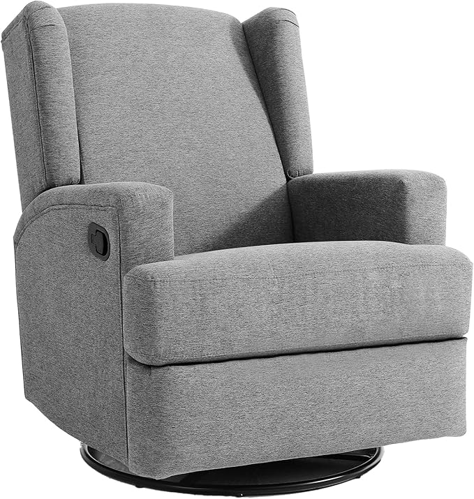 UIXE Swivel Glider Recliner Chairs Set of 2, Fabric High Back Accent Chair Nursery Rocker for Living Room, Upholstered Manual Reclining Sofa Seating with Deep Seat - Flax Gray