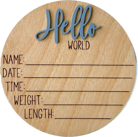 Hello World Newborn Sign, Baby Announcement Sign, Birth Announcement Sign, Hello World Nursery Sign, Baby Hospital Sign, Photo Prop for baby girl boy - (Dusty Blue)