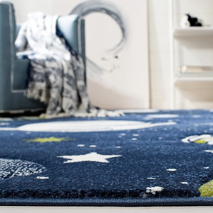 SAFAVIEH Carousel Kids Collection Area Rug - 5'3" x 7'6", Navy & Ivory, Non-Shedding & Easy Care, Ideal for High Traffic Areas for Boys & Girls in Playroom, Nursery, Bedroom (CRK103N)