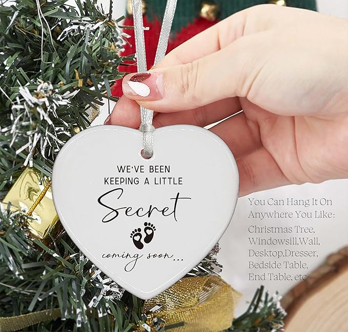 Heart Shaped Christmas Ornament-Baby Announcement Gifts-Promoted to Grandparents Aunt Uncle-New Baby Coming Soon Reveal Present for Mom Dad Sister Brother Friends Keepsake