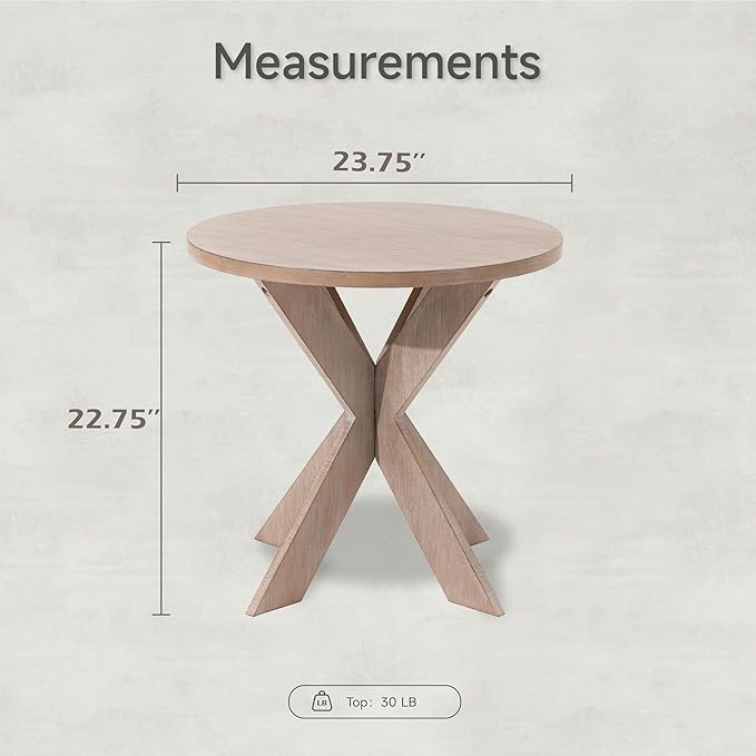 Farmhouse Cross Leg end Table, French Country Accent Side Table for Family, Dinning or Living Room, Small Spaces, Modern, Round, Vintage Grey Finish.