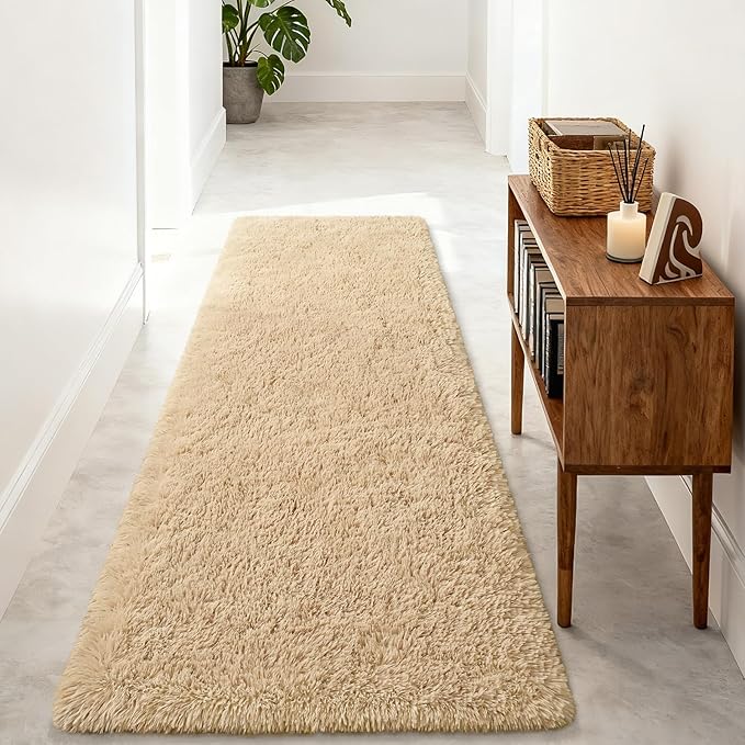 Merelax Soft Fluffy Rugs for Bedroom Living Room, 2x6 Hallway Runner Rugs, Furry Shag Bedside Area Rug Indoor Accent Floor Carpet, Plush Fuzzy Rug for Dorm Nursery Kids Room Decor, Beige