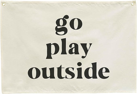 Nursery Rectangular Canvas Banner Wall-Hanging Flag Wall Art Decor for Baby Boy Girl,Kids Room Playroom Bedroom Game Room Kindergarten Decor,Birthday Christmas Gift-Go Play Outside-28.5"L×20"W