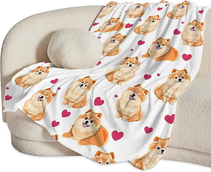 Pomeranian Gifts and Decor - Cute Dog Throw Blanket for Girls, Women, Kids, Adults - Soft, Warm, Cozy Fleece Blanket for Couch, Sofa, Bed - 60"x50"