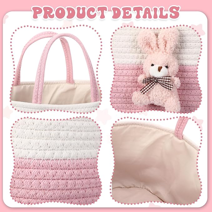 Bunny Baby Diaper Caddy Organizer Cotton Rope Nursery Storage Bin Basket Baby Shower Basket Gift Portable Holder Tote Bag with Handle for Changing Table Car Travel Registry Newborn Gift