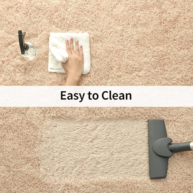 Merelax Modern Soft Fluffy Large Shaggy Rug for Bedroom Livingroom Dorm Kids Room Indoor Home Decorative, Non-Slip Plush Furry Fur Area Rugs Comfy Nursery Accent Floor Carpet 4'x6' Light Tan