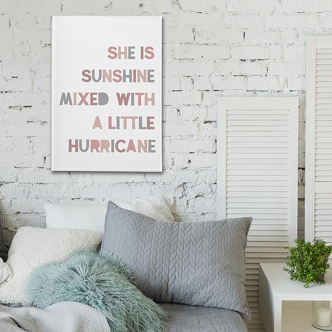 PHAMTE Girls Bedroom Wall Decor,She is Sunshine Mixed with a Little Hurricane Girls Room Wall Art,Sunshine Print Framed Canvas Painting Artwork for Room Bedroom Home Nursery Playroom(16x24 Inch)