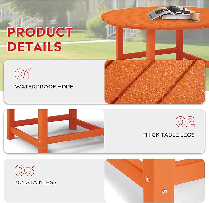 Costaelm Kids Dinner Table, Toddler Play Desk Student Desk Outdoor Childrens Picnic Tables for Children Arts & Crafts, Snack Time, Multi-Activity Table for Ages 2-8 in Home/Outside, Orange