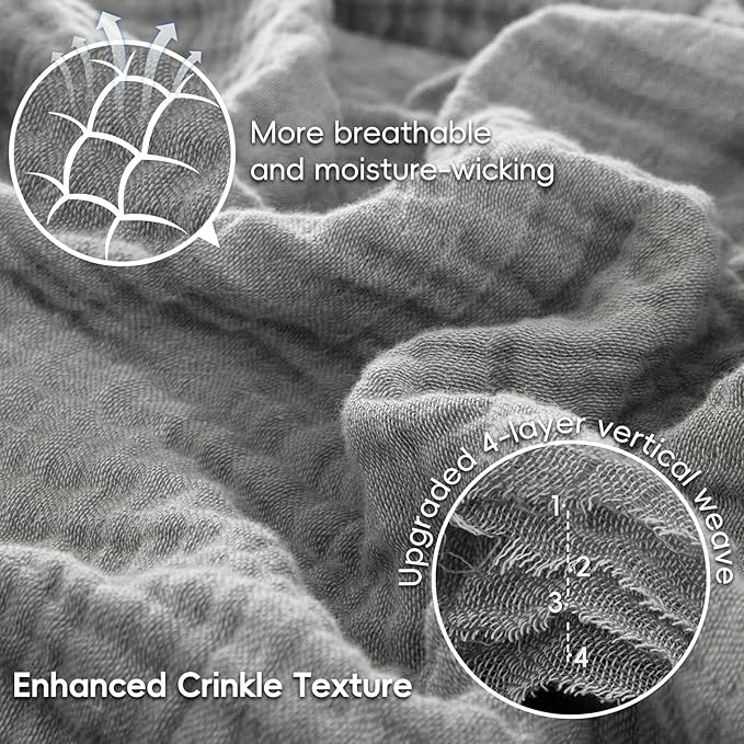 PHF 100% Cotton Muslin Throw Blanket 50" x 60", 4-Layer Lightweight Gauze Throw, Breathable Cloud-Soft Minimalist Blanket for Bed, Couch, Camping & Baby, Grey, Ideal Gift