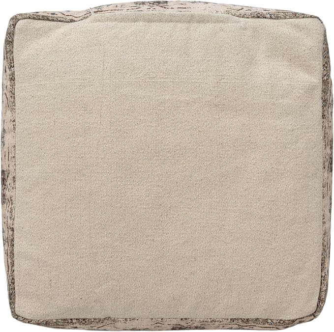 LR Home Grace Vintage Floral Sage Green Square Indoor Medium Pouf Ottoman | Power-Loomed Polyester Pouf Foot Rest for Bedroom & Living Room Decor | 18 x 18 x 18 Stuffed Ottoman for Seating