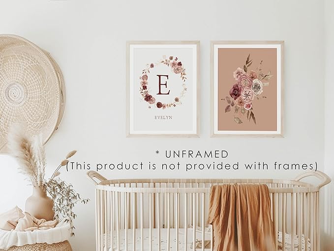 Personalized Name Flower Nursery Wall Art Prints, Crib & Nursery décor, Newborn Baby Girl Gift Present, Floral Baby Girl Room Pictures, Poster For Baby And Kids (6 Prints, Flower 1)