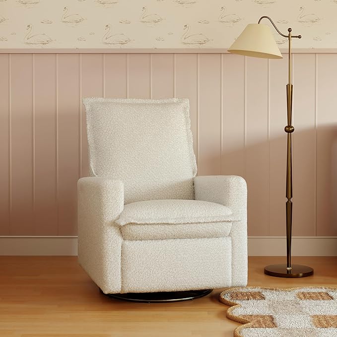 Babyletto Cali Flange Recliner and Swivel Glider in Cream Shearling, Water Repellent & Stain Resistant, Greenguard Gold and CertiPUR-US Certified