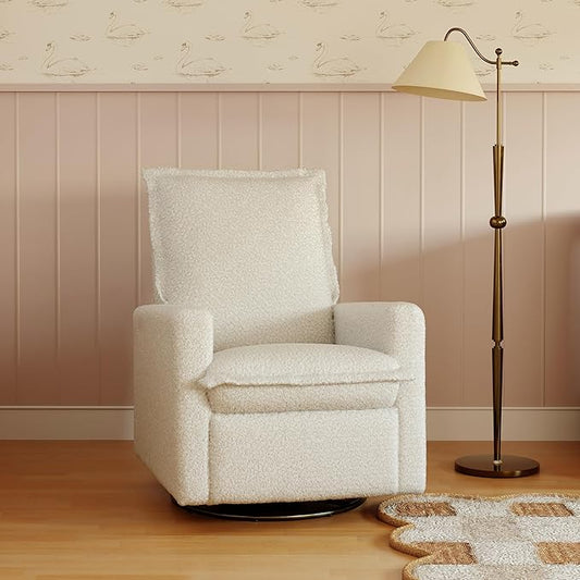 Babyletto Cali Flange Recliner and Swivel Glider in Cream Shearling, Water Repellent & Stain Resistant, Greenguard Gold and CertiPUR-US Certified