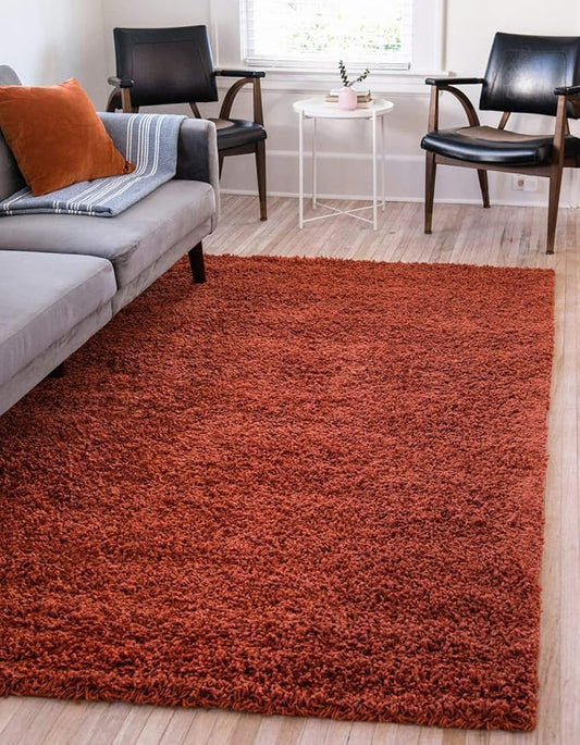Unique Loom Solid Shag Collection Area Rug (7' 1" x 10' Rectangle, Terracotta)