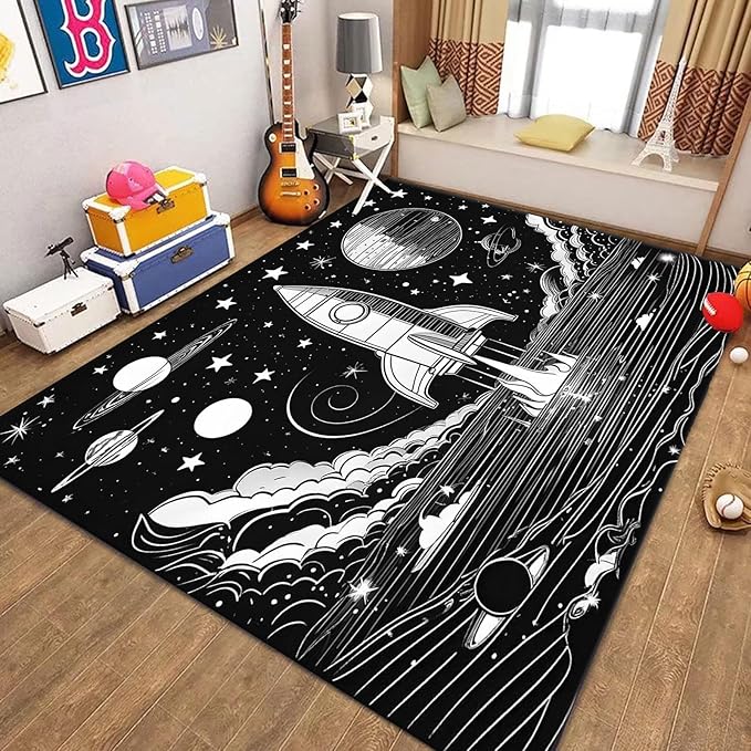 Space Planet Theme Area Rug,4x6ft,Universe Outer Space Rugs for Kids Bedroom Space Carpet Universe Solar System Planet Theme Carpets for Living Room Nursery Room Toddler Classroom Decor