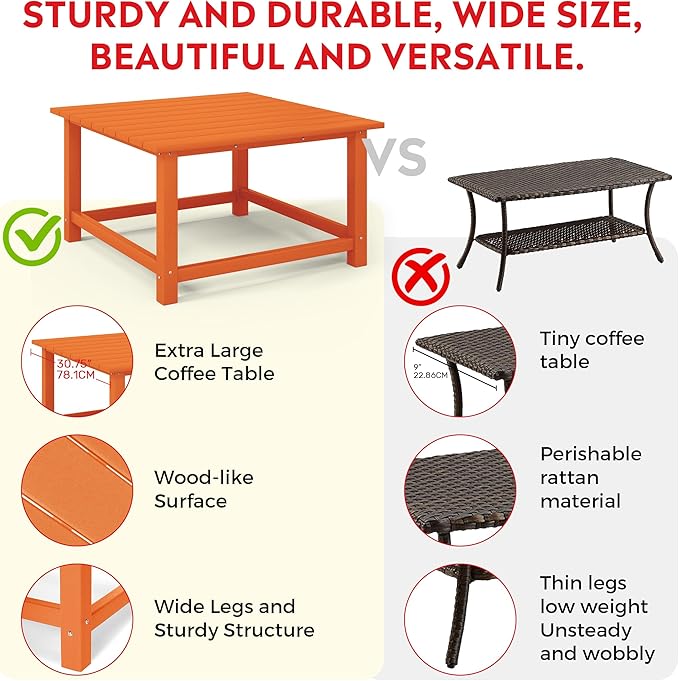 Costaelm Outdoor Kids Table, Toddler Dinner Table Baby Desk Outdoor Childrens Party Tables for Arts & Crafts, Snack Time, Multi-Activity Desk for Ages 2-8 in Classroom/Outside, Orange
