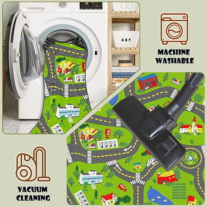 Non-Slip Town City Road Map Playmat for Boys, Perfect for Playroom and Bedroom, Car Track Mat - 6'7" x 4'11"(Rectangular)