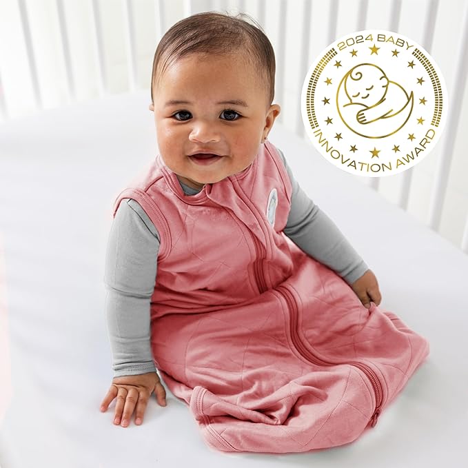 Dreamland Baby Lightweight Bamboo Viscose Sleep Sack (0-6 Months). 1.0 TOG Ultra Soft Blanket w/ 2-Way Zipper. 95% Viscose, 5% Spandex (Rose)