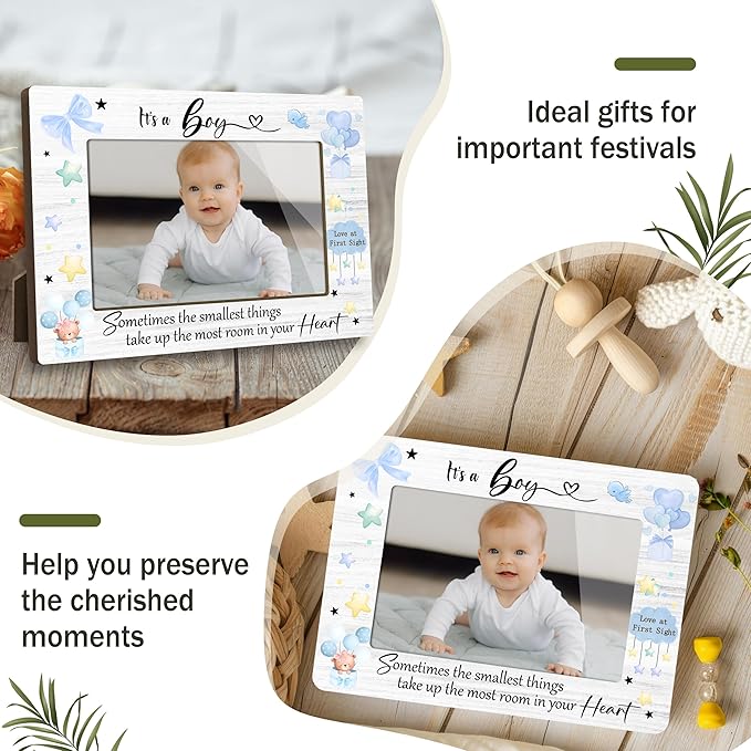 Cute First Christmas Baby Picture Frame - It's a Boy Gender Reveal Decorations and Baby Shower Gifts for New Mom Grandparent Pregnancy Announcement Newborn Nursery 4 X 6 Inch Picture Frame - A17
