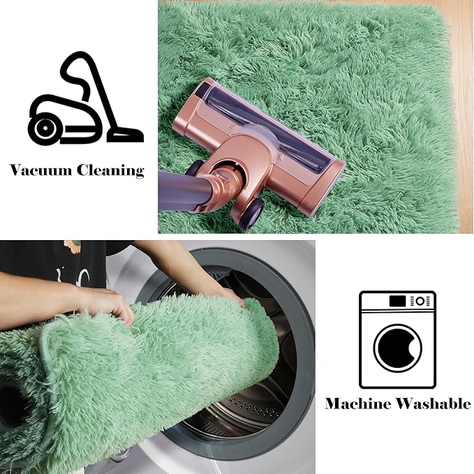 ONASAR Sage Green Rugs for Living Room Bedroom, 5x8 Washable Fluffy Bedside Area Rug, Soft Plush Shaggy Indoor Floor Carpet for Nursery Kids Girls Boys Teen Dorm Home Office Decor Aesthetic