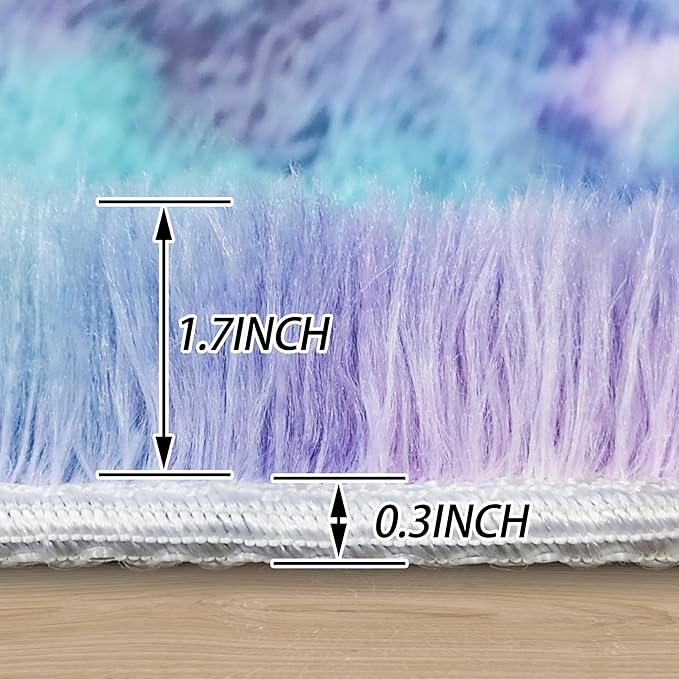 2x2 ft Small Fluffy Round Rug for Girls Bedroom,Soft Shaggy Kids Purple Rainbow Rugs Kawaii Colorful Carpet Fuzzy for Room Kids Bedroom Girls Dresser Playroom Nursery Storage Cabinet Decor
