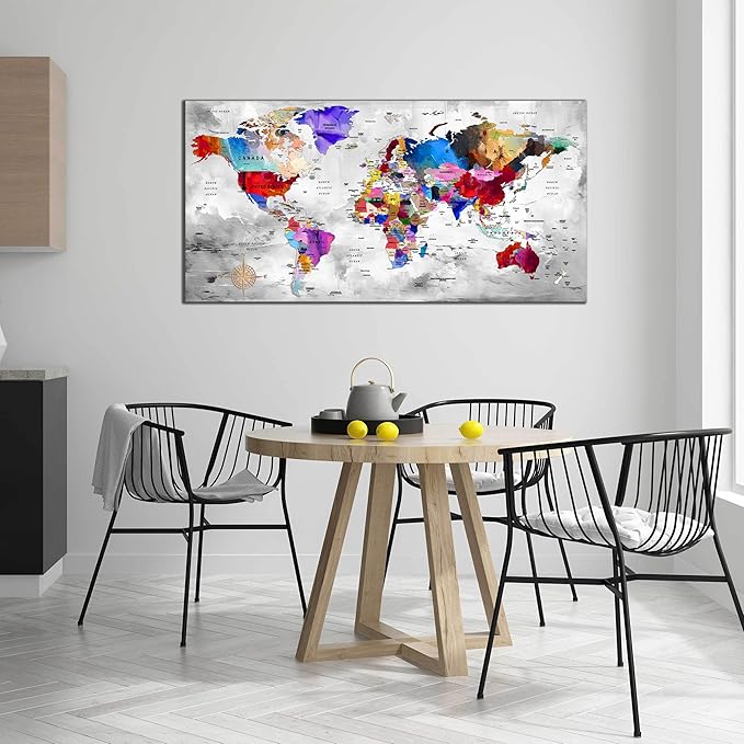 ZHAOSHOP World Maps for Wall Decor - Modern Art Wall Decor - Large Canvas Art Wall Decor for Living Room Size 29" x 59"