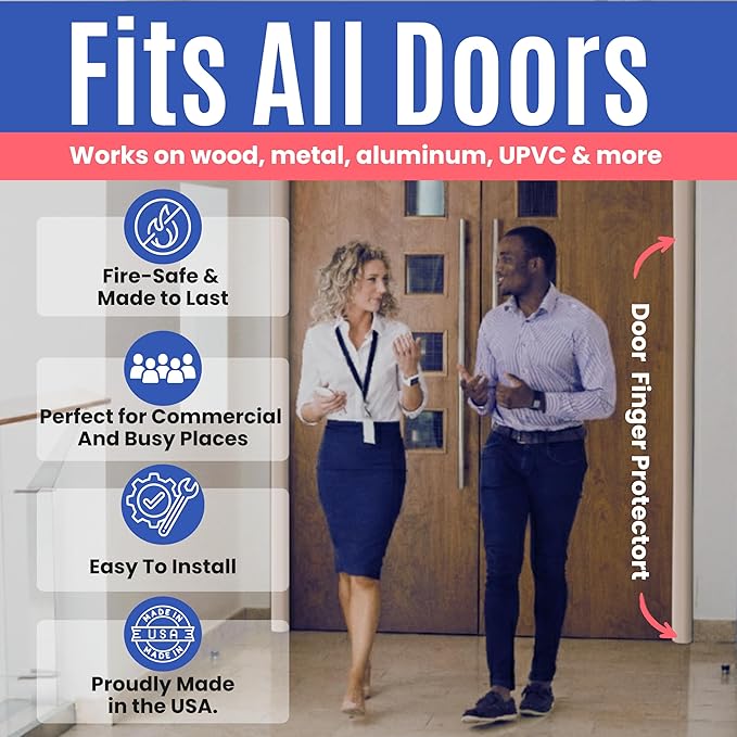 Commercial Door Finger Pinch Guard | Premium Pull-Side Door Hinge Stopper | Finger Pinch Door Guard for Kids and Adults Saftey | Baby Finger Pinch Protector for Doors -(White, 84")