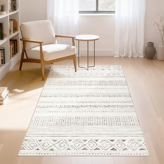 Area Rugs for Living Room Washable Living Room Rug Soft Neutral Indoor Floor Carpet Non-Slip Stain Resistant Modern Boho Rugs for Bedroom Dining Room Kids Room Nursery Office Home Brown Cream