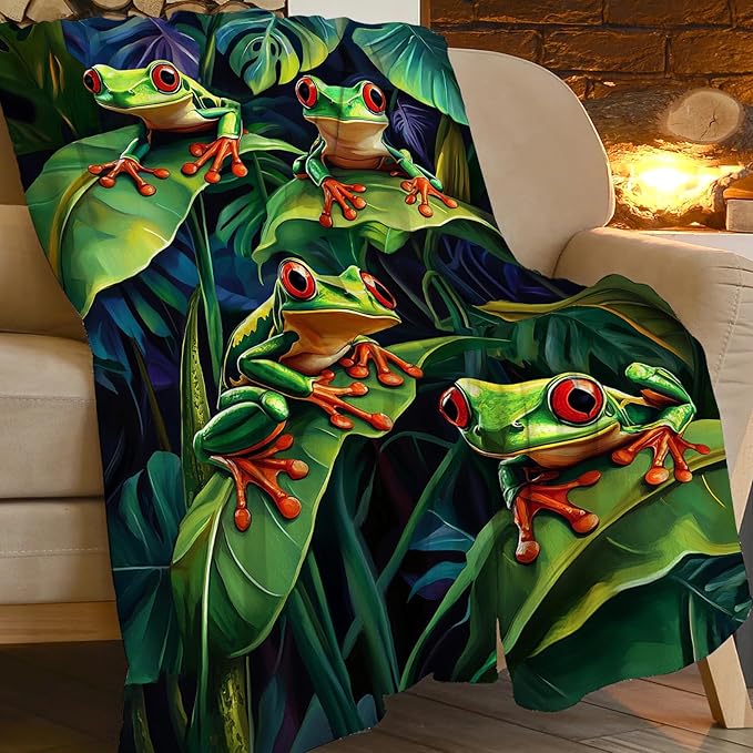 Frog Blanket Frog Decor Throw Blanket Super Soft Flannel Lightweight Fluffy Plush Fuzzy Fleece Green Blanket Gifts for Girls Woman Kids Boys Man for Bed Sofa Bedding 60"X80"