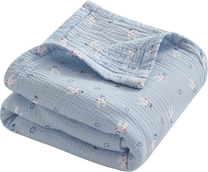 NTBAY 4 Layer Muslin Cotton Toddler Blanket, 42x60 Soft and Breathable Receiving for Newborns and Infants, Perfect for Crib, Stroller, Travel, Lightweight Nursery Blanket, Cloudy Bunny