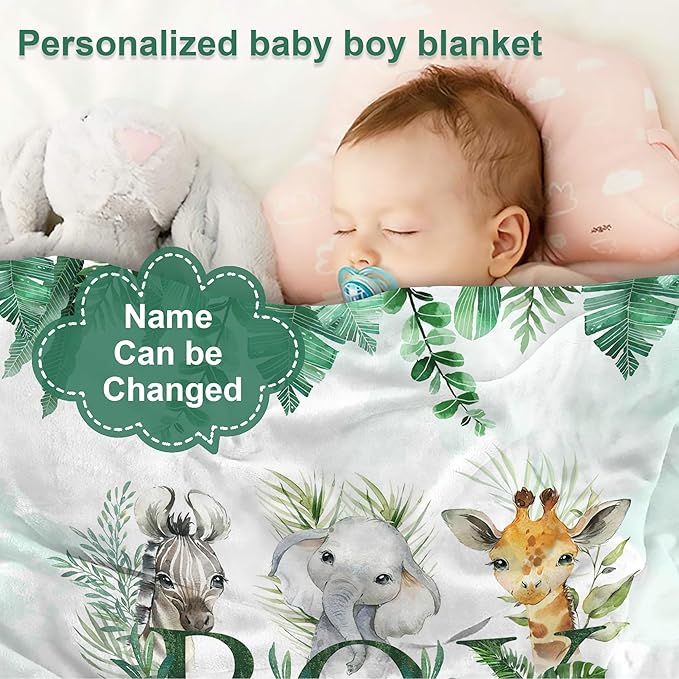 J&SBGFT Personalized Baby Blanket for Boys, Custom With Name, Receiving for Toddlers Kids Nursery Stroller Crib Decor Throw 30"x40", Color16