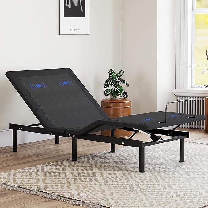 EGOHOME Twin XL Adjustable Bed Frame with Wireless Remote,Independent Head and Foot Incline Electric Bed Base with Adjustable Legs Massage,Zero Gravity, LED Night Lights,USB