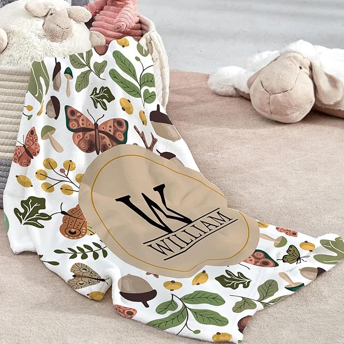 Custom Baby Crib Bedding Set - Mushroom Design Personalized Name Baby Nursery Bedding 3 Pcs Set - Chic Soft Blanket, Fitted Sheet, Room Rug for Newborns Boys Girls Gifts
