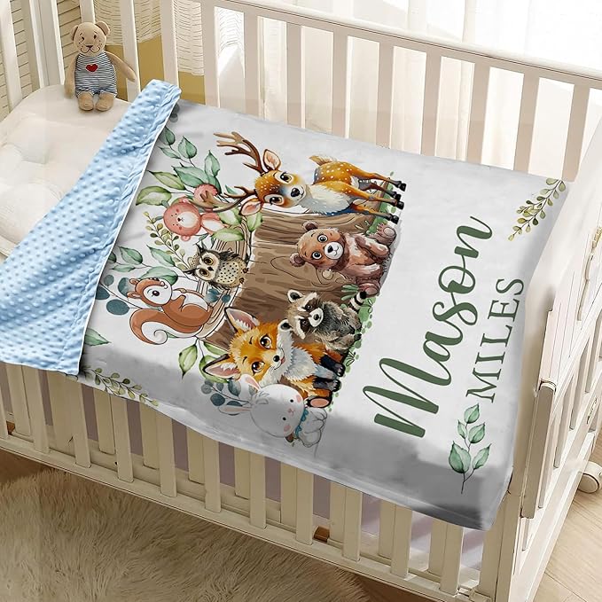 Personalized Baby Blanket with Name – Animal Theme Soft Receiving Blanket for Newborn Boys Girls, Custom, Cozy Nursery Decor for Toddlers